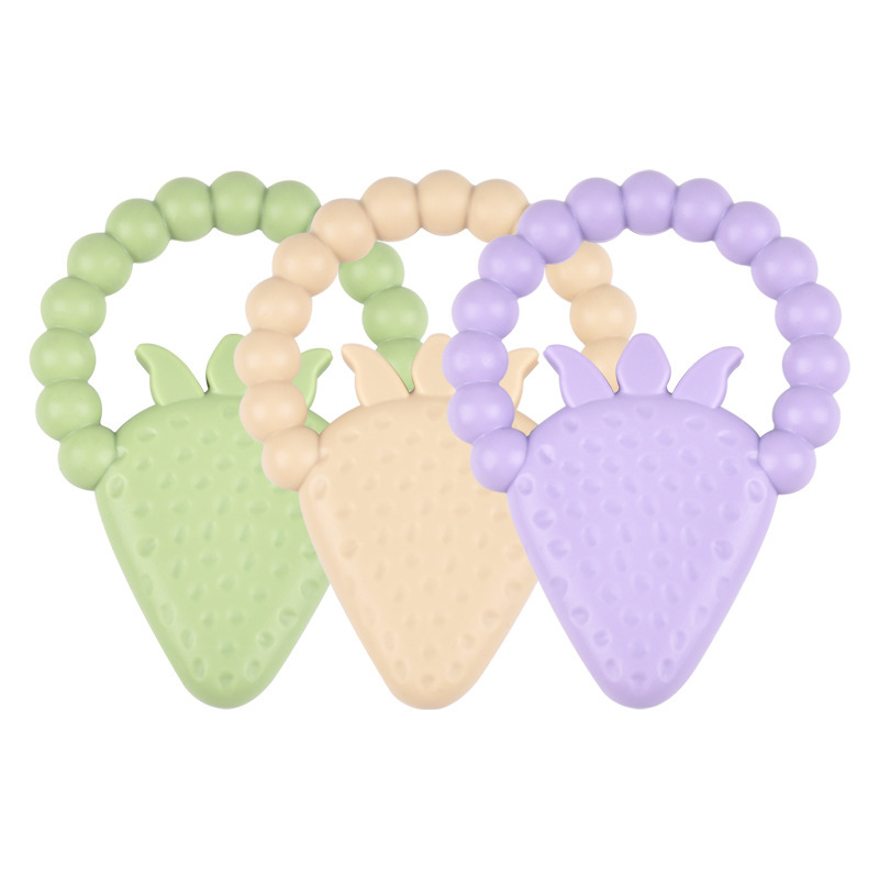 Dientes para bebés, goma de fresa para bebés, palillos de dientes para bebés, dibujos animados, juguetes de goma de mordida tranquilizadores en stock