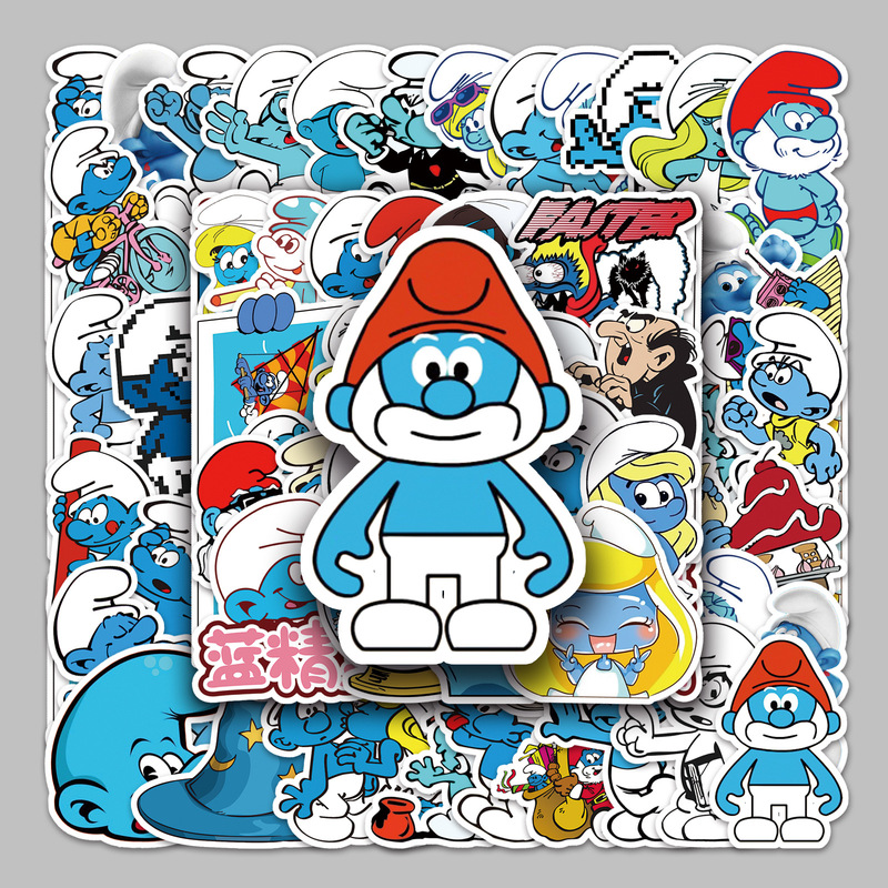 52 non-repeating Smurfs cartoon European and American cartoon graffiti luggage case luggage case bicycle waterproof stickers