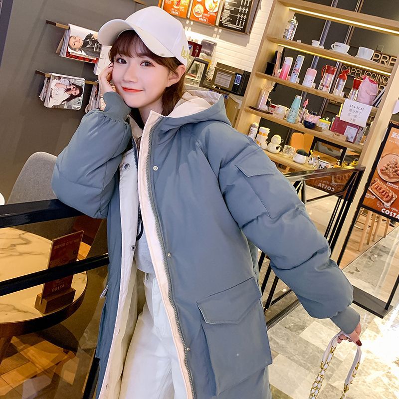 新款过膝羽绒棉服女中长款加大码外套加厚棉衣韩版宽松面包服|undefined