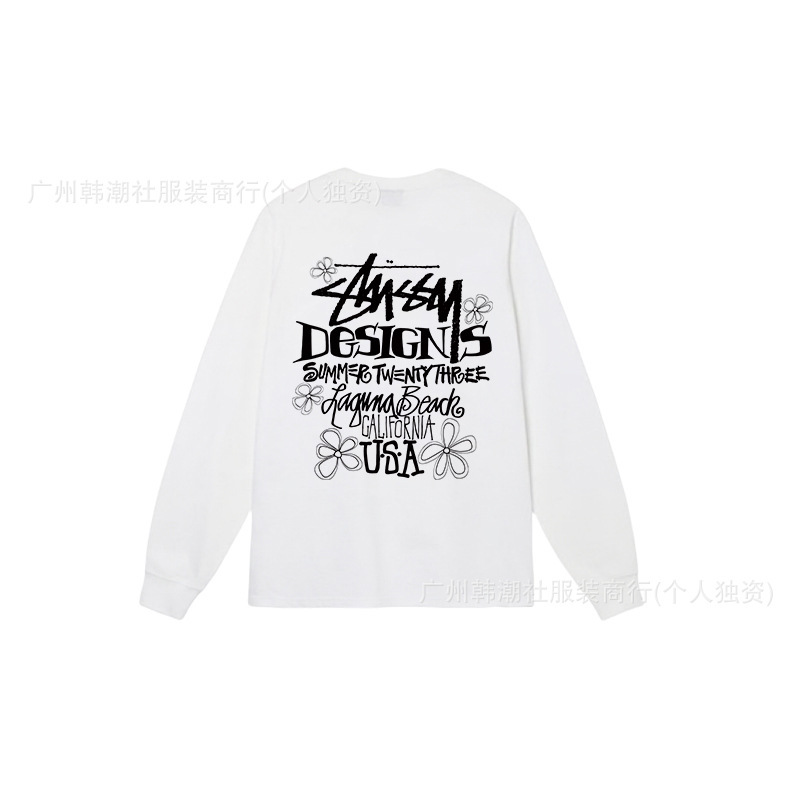 25S跨境斯图西长袖印花t恤美式潮牌STUSSY圆筒布休闲宽松男女同款|undefined