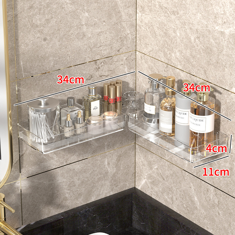 Estante de almacenamiento de esquina de lujo ligero tocador de escritorio de baño montado en la pared caja de almacenamiento de cosméticos sin perforar image 8