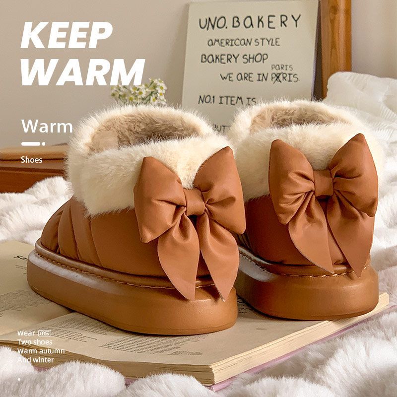 2025 Winter New Women's Slippers High-Top Thick-Soled Bow-Knot Cotton Slippers Snow Boots Fleece-Lined Warm Breathable Cotton Slippers 2025 Winter New Women's Slippers High-Top Thick-Soled Bow-Knot Cotton Slippers Snow Boots Fleece-Lined Warm Breathable Cotton Slippers