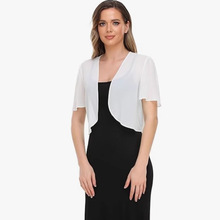 2025欧美亚马逊春夏新款女装雪纺上衣纯色短袖开襟薄款雪纺披肩女