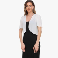 2025欧米のアマゾンの春夏の新型の婦人服のシフォンの上着の純色の半袖の開襟の薄いシフォンのストールの女性