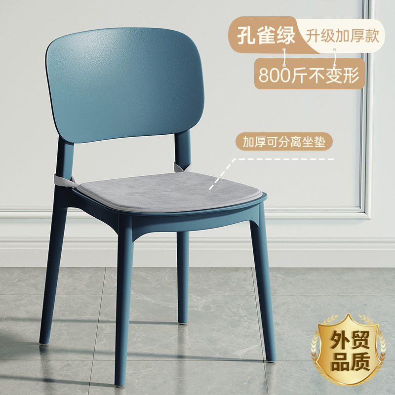silla de comedor de plástico grueso, taburetes modernos y simples con respaldo, sillas de mesa y sillas nórdicas caseras, sillas con respaldo cómodas
