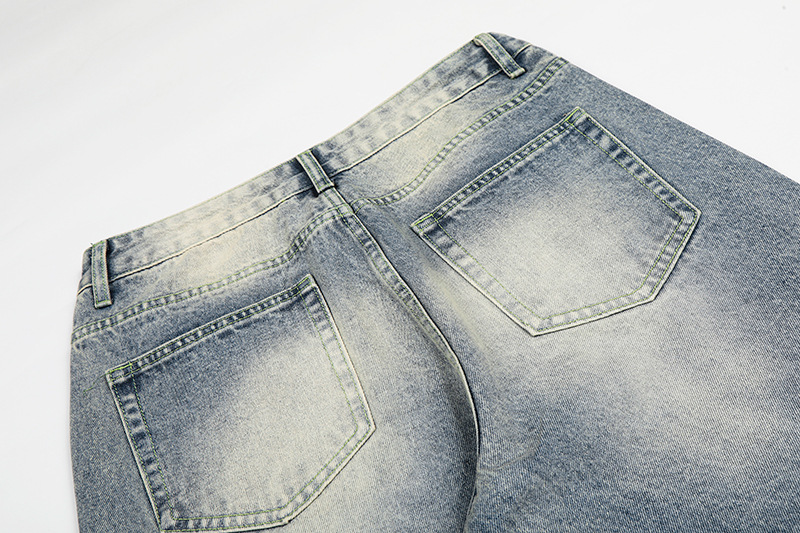 Retro Washed Rhinestone Straight Leg Jeans Loose Fit Casual Versatile Men Women High-End Design Summer Style_viptrois.com