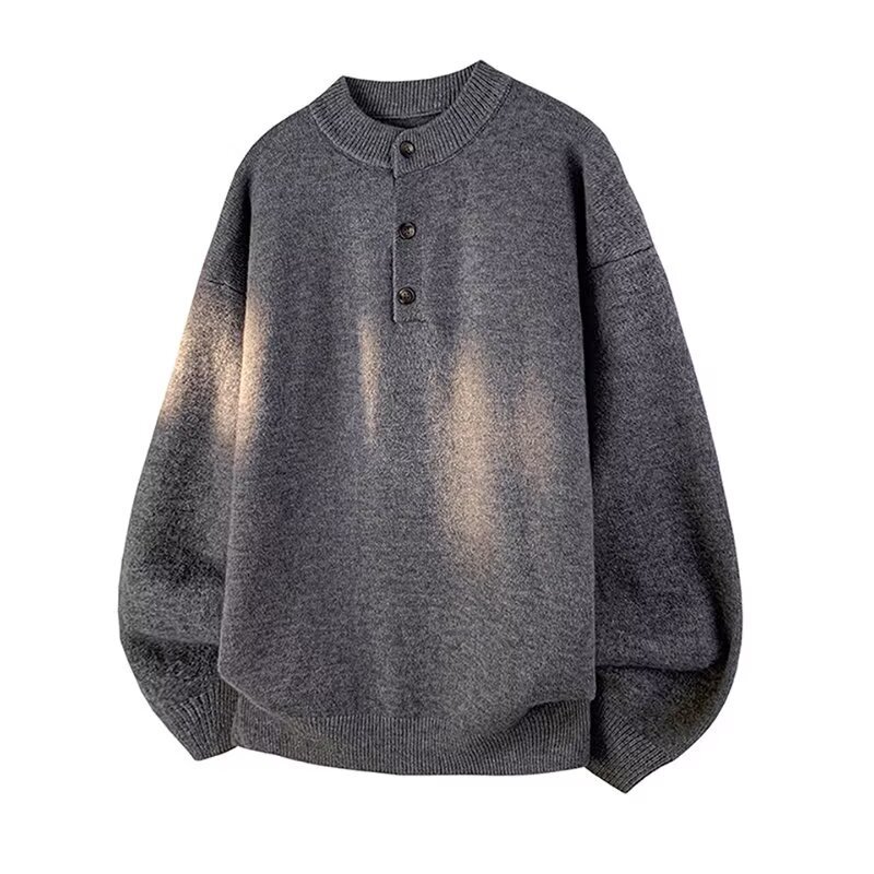 American Retro Henry Collar Knitwear Men's Winter Lazy High-Bottom Knitwear Bottoming Gray Knitwear