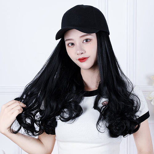 Hat wig one-piece peaked cap pear flower long curly hair women fashion new European and American foreign trade wig hat manufacturer