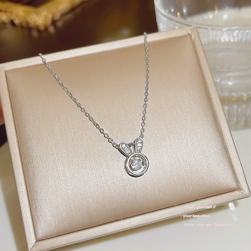 Platinum Plated Plating Material Wholesale Jewelry Cute Rabbit Titanium Steel Inlaid Zircon Pendant Necklace