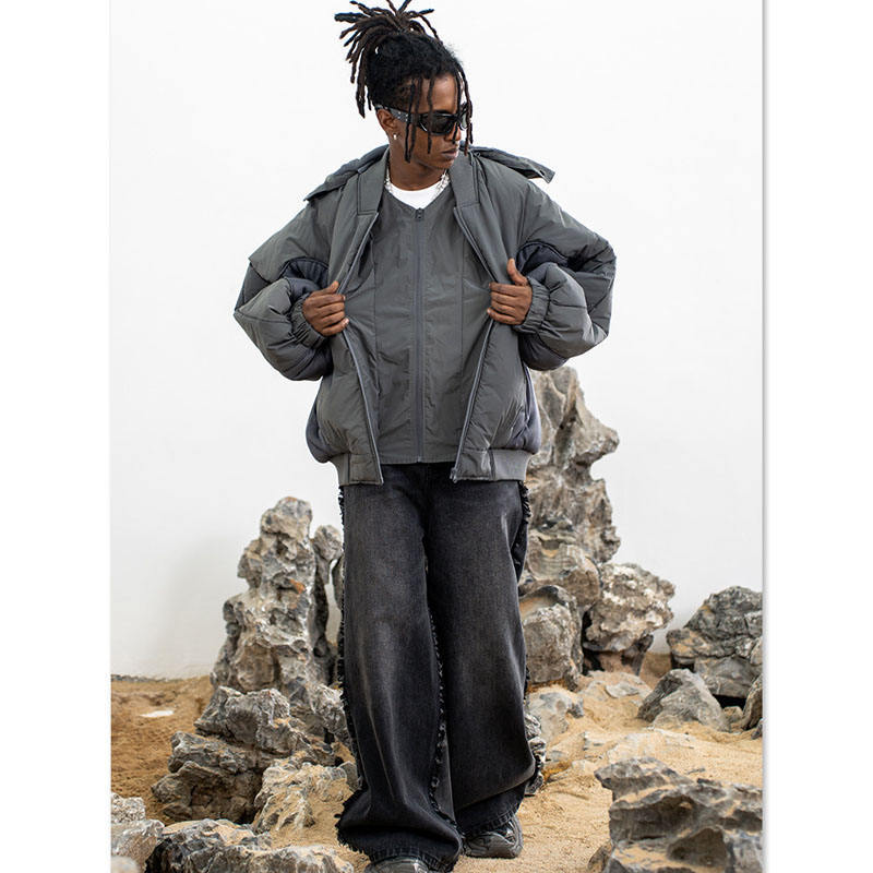 Men's Clothing Ins Hot Winter Patchwork Contrast Color Hooded Functional Style Men And Women Loose Double Layer Zipper Thickened Cotton Jacket Trend_voghion.com