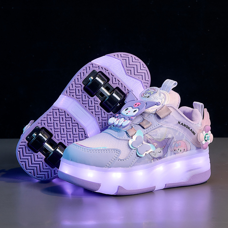 女の子用クロミホバーボード厚底春秋新作ボタンシューズ子供用レザーローラースケートシューズ人気のトレンディな大きな子供用|undefined