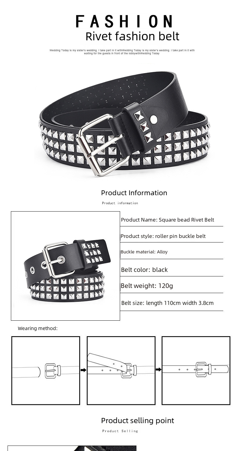 Europäischer und amerikanischer Gürtel mit quadratischen Perlen und Nieten, Pyramidengürtel aus Metall, grenzüberschreitender Gürtel für Männer und Frauen, Punk-Hardware, Jeansgürtel_voghion.com