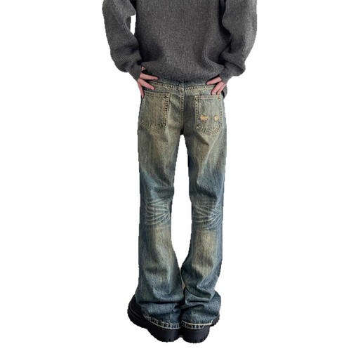 High Street Washed Distressed Men's American Retro Cleanfit Flared Pants Trendy Straight Leg Slimming Long Pants