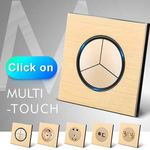 Foreign Trade L77 Aluminum Wire Drawing Series Gold Point Reversible Switch Three Hole 13A International Universal Socket Panel British Standard