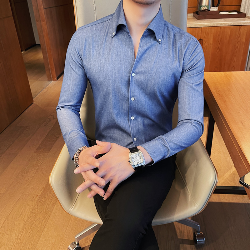 Italian Shirt Men's Long-sleeved Elegant High Collar Shirt Slim-fit V-neck Open Collar Large Vertical Collar Business Casual Shirt Men's Wear Italian Shirt Men's Long-sleeved Elegant High Collar Shirt Slim-fit V-neck Open Collar Large Vertical Collar Business Casual Shirt Men's Wear