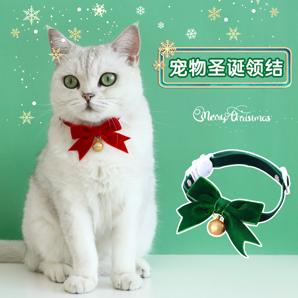 Navidad de primavera mano de terciopelo arco corbata anti-asfixia botón mascota gatos perros collar corbata campana de ojo de gato