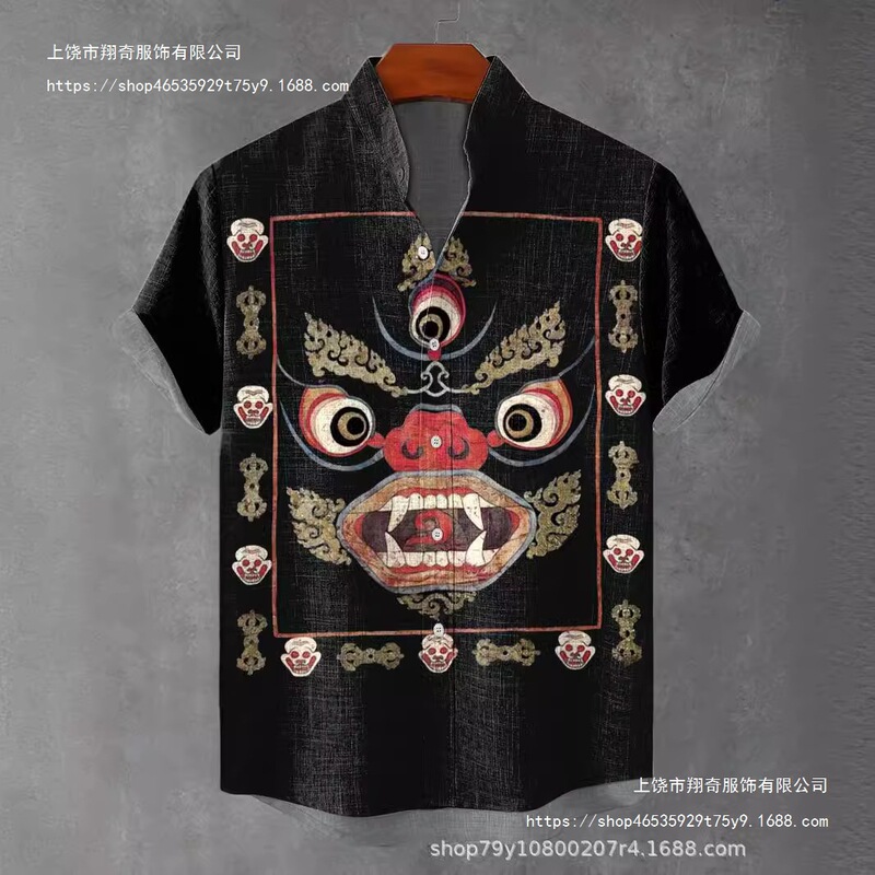 New European and American foreign trade cross-border 3D digital printing loose trend short sleeve collar cardigan shirt wholesale New European and American foreign trade cross-border 3D digital printing loose trend short sleeve collar cardigan shirt wholesale