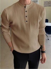 男性用半高襟ボタンニットセーター男性用秋冬セーターカジュアルプルオーバー長袖ニット