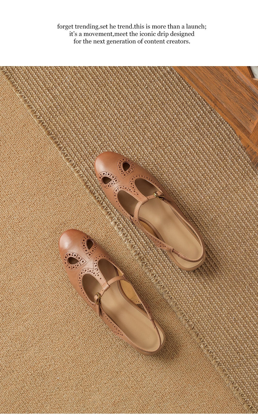 Sandal nữ quai ngang mũi kín da bò cổ điển gót thấp — màu nâu chi tiết 17