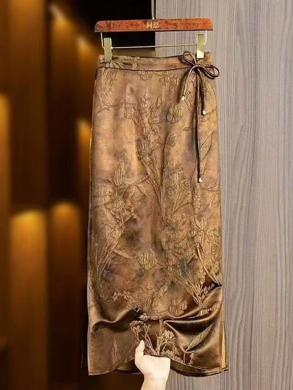 新中国式の国風の半身のスカートの女性の洋風のジャカードの復古のスカート|undefined