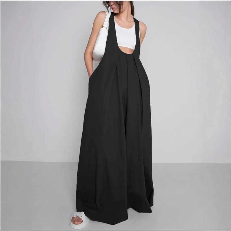 European and American Independent Station Bohemian Style Spring and Autum U-Neck Vest Dress Loose Waist Princess Dress Long Dress