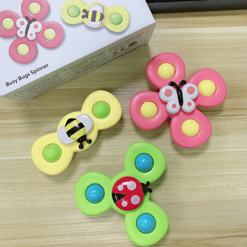 Flower Suction Cup Rotating Fun Children's Fun Insect Finger Spinner Rattles Bath Toys for Babies Wholesale