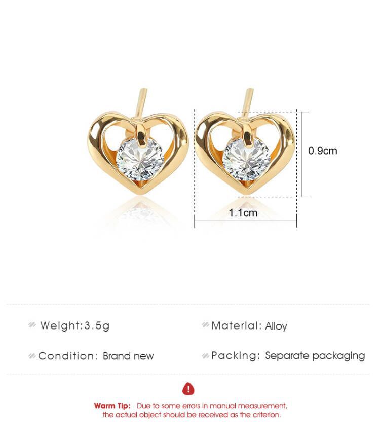 Einfache Herz Mode Metall Zirkon Herz Kupfer Ohrringe display picture 1