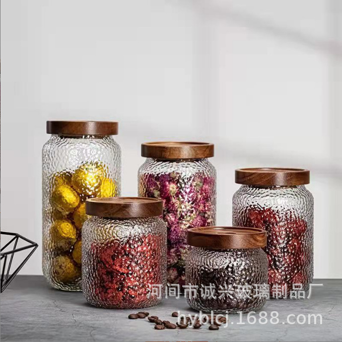 mayorista Acacia tanque de almacenamiento martillo transparente vidrio sellado lata de té sellado de té a prueba de humedad