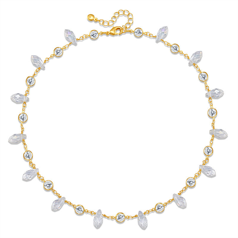 18K Gold Plated Plating Material Necklace Classification Copper Chain Material Shiny Geometric 18K Gold Plated Artificial Crystal Copper Wholesale Necklace