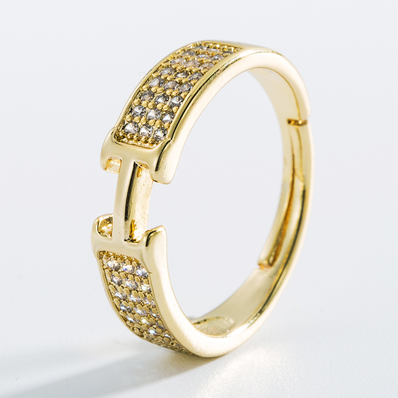 fashion brass gold-plated micro-inlaid zircon geometric ring