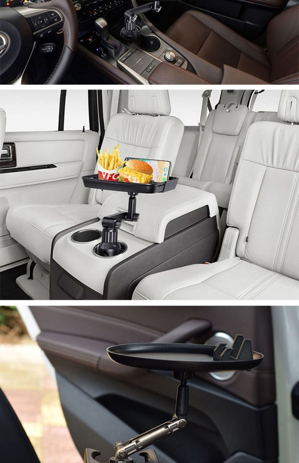 Car-mounted foldable small table, floating in-car dining tray, car dining table, cup holder, water cup slot, phone stand, storage tray