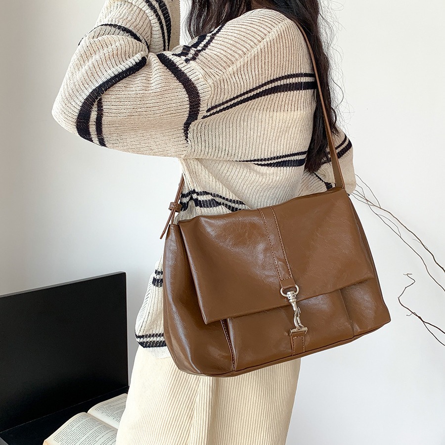 Nuova borsa a tracolla in morbida pelle PU per donna, versatile, grande capacità, con nicchia sottobraccio, fibbia a gancio con patta,_voghion.com