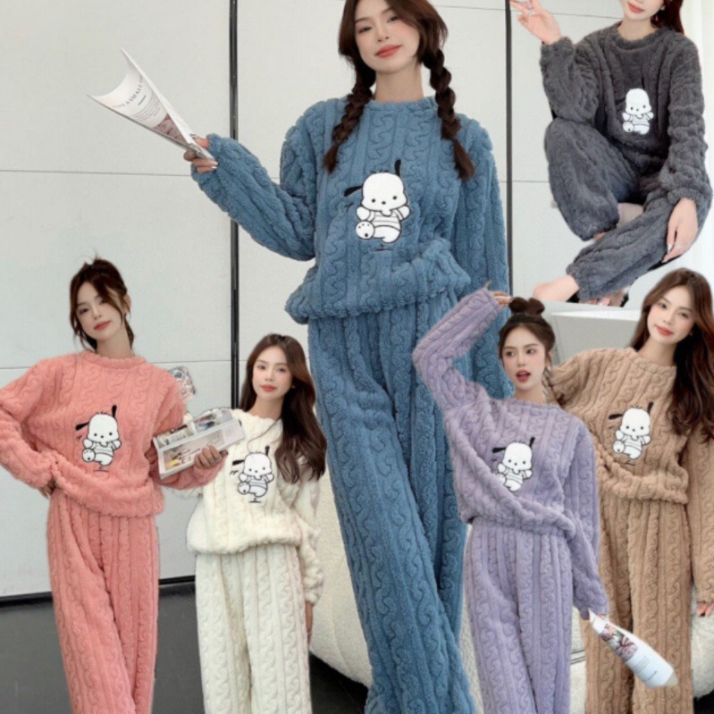 秋冬季珊瑚绒睡衣套装女加绒加厚家居服时尚可外穿法兰绒开衫睡袍|undefined