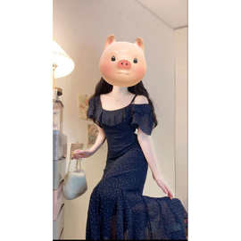 W2F实拍大码女装夏日银河法式不规则波点设计连衣裙女胖MM气质长