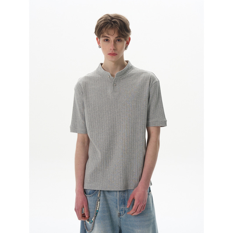MaxDst old money style boxy version three-color spar breathable round neck basic knitted short sleeve T-shirt Henry shirt for men