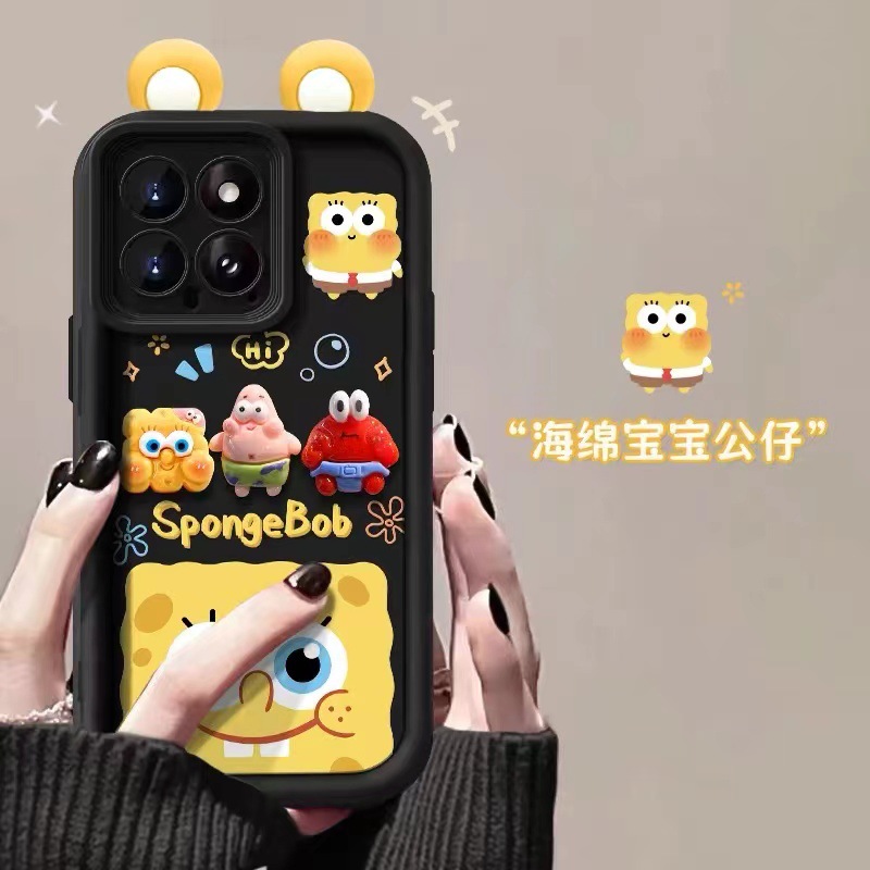 卡通海绵宝宝适用VIVO Y200E手机壳X100 S20 V40可爱立体耳朵公仔