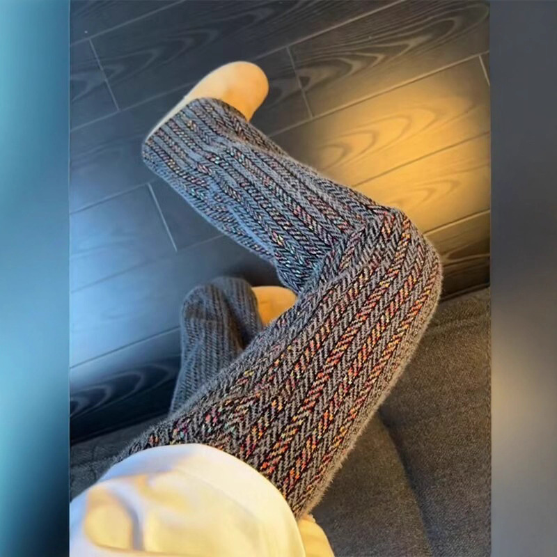 Old Money Style Colorful Striped Corduroy Pants for Men, Autumn and Winter Chanel-Style Woven Sweatpants, Loose Straight-Leg Casual Pants