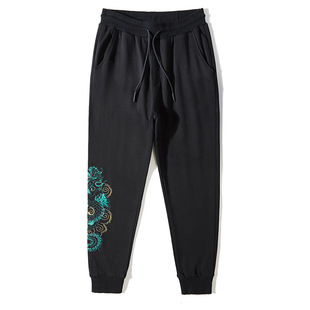 Autumn New Qinglong Heavy Industry Embroidered Pants Casual Pants Men's Chinese Style Sports Pants Leg Pants Men's Wear