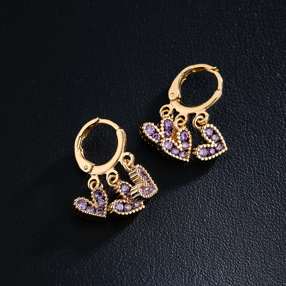Fashion copper plated 18K gold zircon heart-shaped earrings