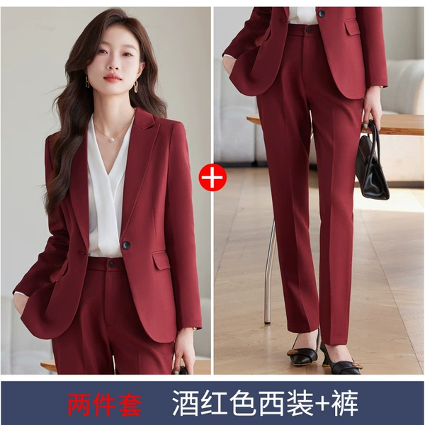 Set, burgundy classic suit jacket, trousers