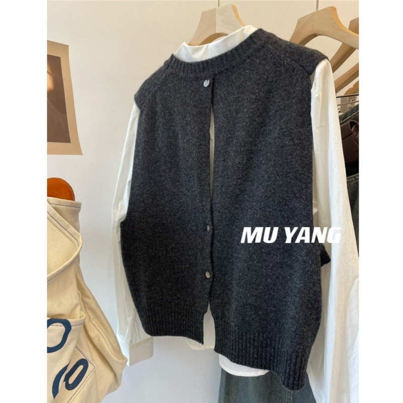 Designer Niche Western-style Rear Opening Shell Decoration Vest Women's Stacked Wool Vest Vest