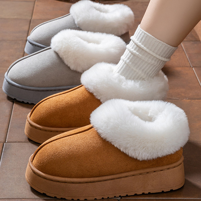 Muffin botas de nieve de fondo grueso para aumentar la altura de calentamiento y zapatos de algodón de invierno para mujeres zapatillas de algodón con una cabeza plana