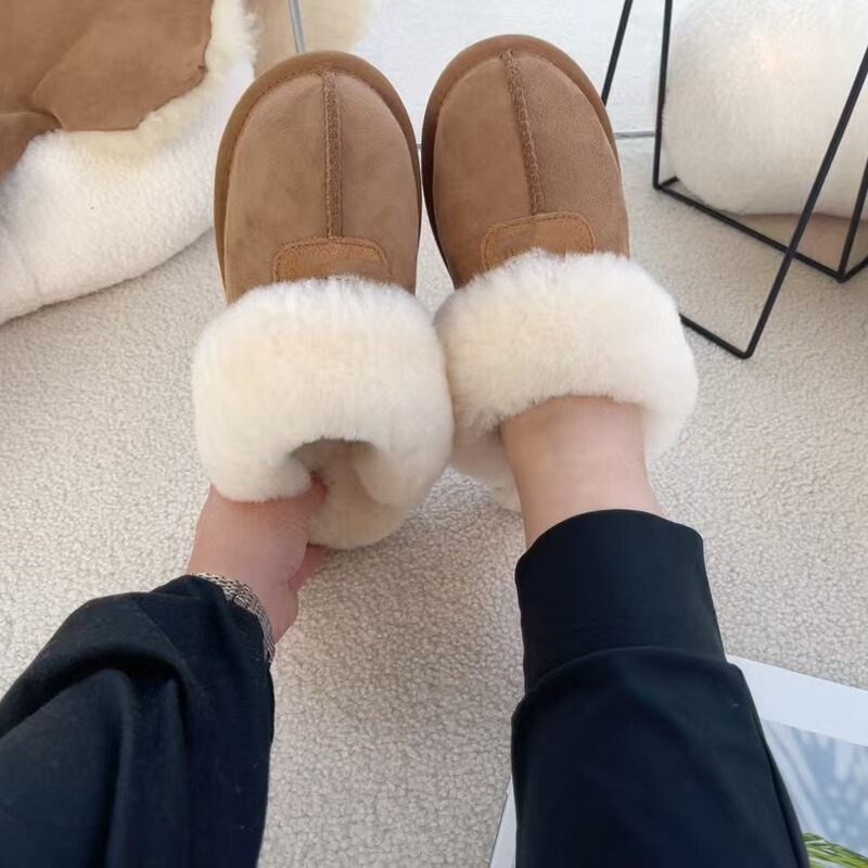 Kaijun Qian Songyi's Same Style Genuine Leather Wool Slippers, Winter Warm Snow Boots, High-Top Casual Women's Shoes, Comfortable and Versatile