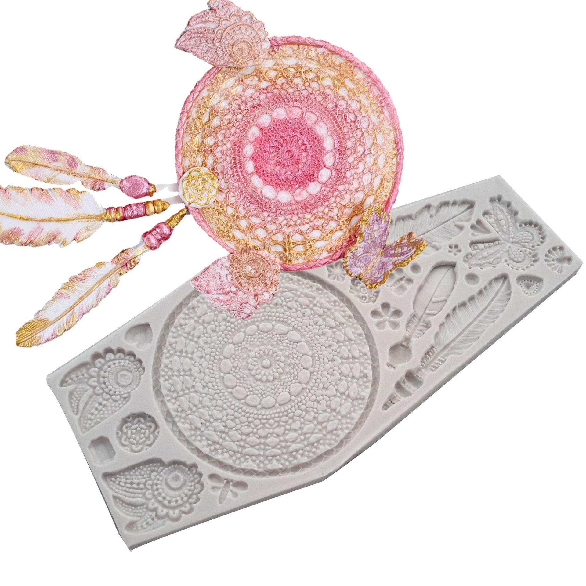 Dream Catcher molde mariposa pluma fondant cake decoración molde DIY hecho a mano chocolate molde para hornear fondant herramienta