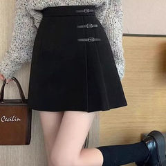 黑色毛呢半身裙女秋冬2025新款百褶裙小个子高腰a字裙包臀裙短裙