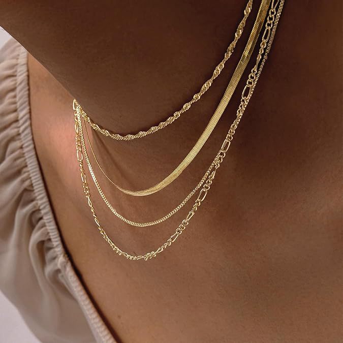 女士多层时尚镀金套装锁骨链 堆叠古巴链纸夹链项链3件套简约饰品