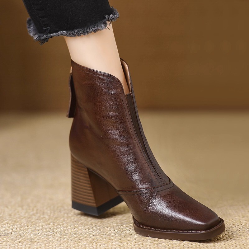 Cross-Border Plus-Size Back-Zip High-Heeled Fashion Boots for Women, 2025 Autumn New Style, Chunky Heel, Retro Square Toe, Slim Short Boots Cross-Border Plus-Size Back-Zip High-Heeled Fashion Boots for Women, 2025 Autumn New Style, Chunky Heel, Retro Square Toe, Slim Short Boots