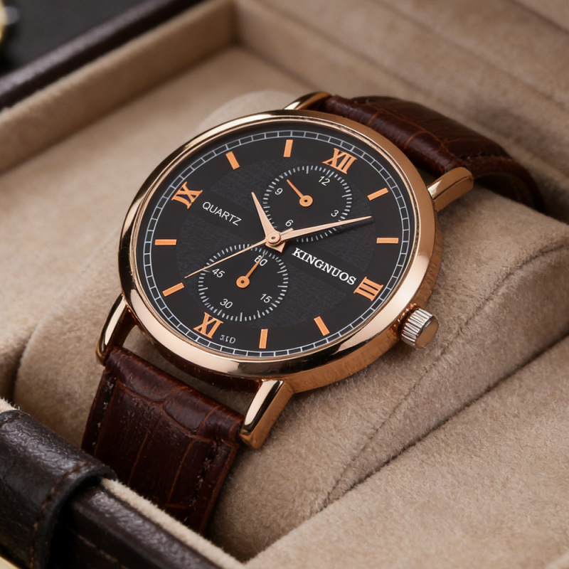 Fashionable Leather Strap Watch with Dual Dials, Five Hands, Roman Numerals, Quartz Non-Mechanical Watch, Low-Priced Trending Model, Cross-Border Bestseller Fashionable Leather Strap Watch with Dual Dials, Five Hands, Roman Numerals, Quartz Non-Mechanical Watch, Low-Priced Trending Model, Cross-Border Bestseller