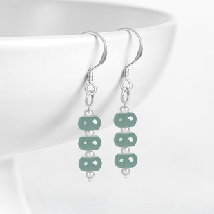S925 silver inlaid natural A goods jade blue water abacus beads earrings ice jade stone fashion women's earrings earrings