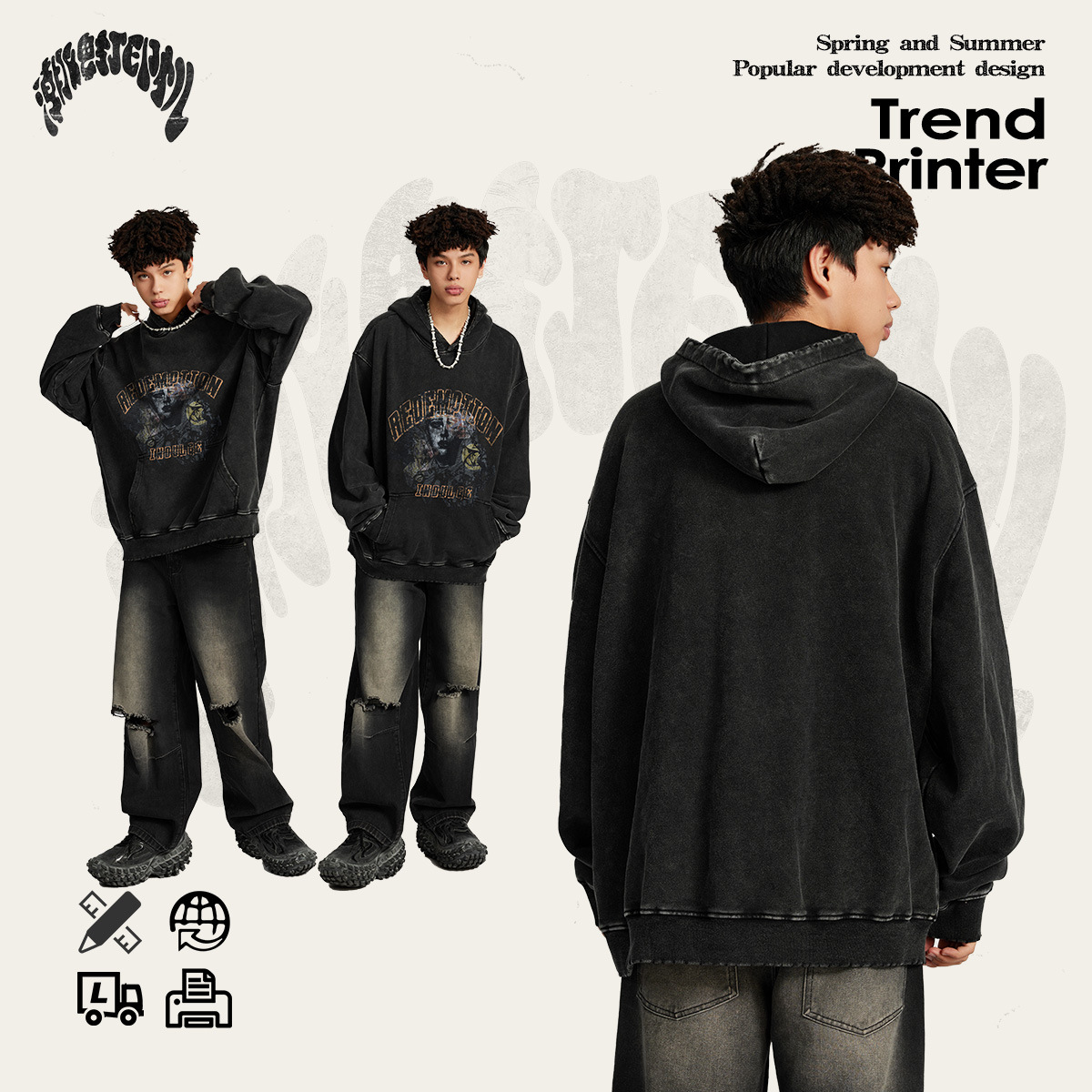 2025 otoño / invierno marcas de moda estadounidenses sueltas inns nicho de la calle alta lavado retro batítico pesado chaqueta con capuzas de moda masculina